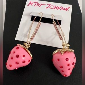 Betsey Johnson Earrings Pink Strawberry Red Crystal Drop New